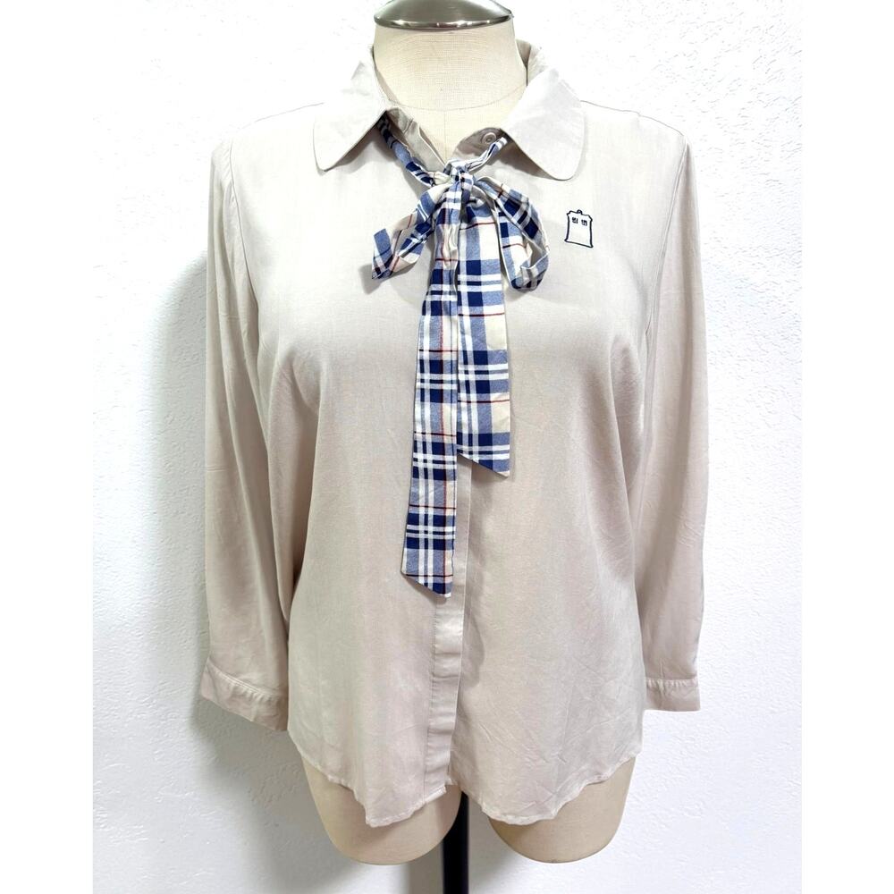 Torrid Size 2 Doctor Who TARDIS Plaid Tie Neck Schoolgirl Tardis Blouse 2X 18/20
